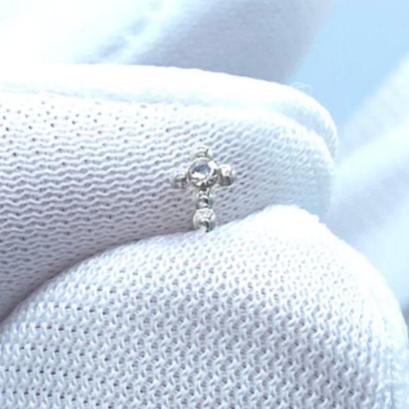 Tiny 3mm Sterling Silver Cross Jesus Christian CZ Nose Pin Nose Ring Nose Stud - Picture 2 of 3